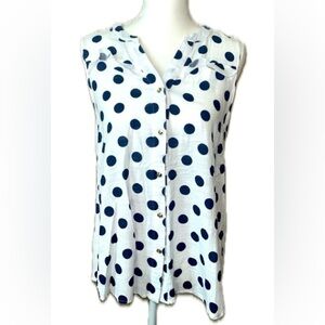 Ember Women’s Sleeveless Blue Polka dot top, size L